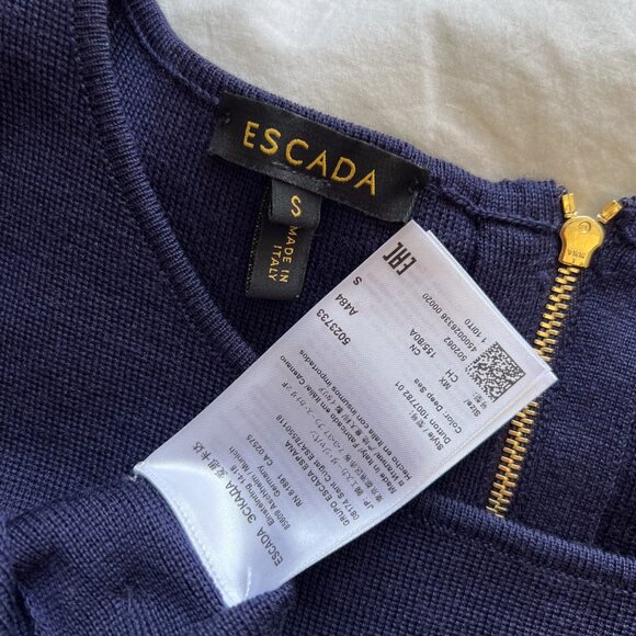 Escada Navy Blue Side Button Wool Knit Shift Dress - Picture 7 of 7